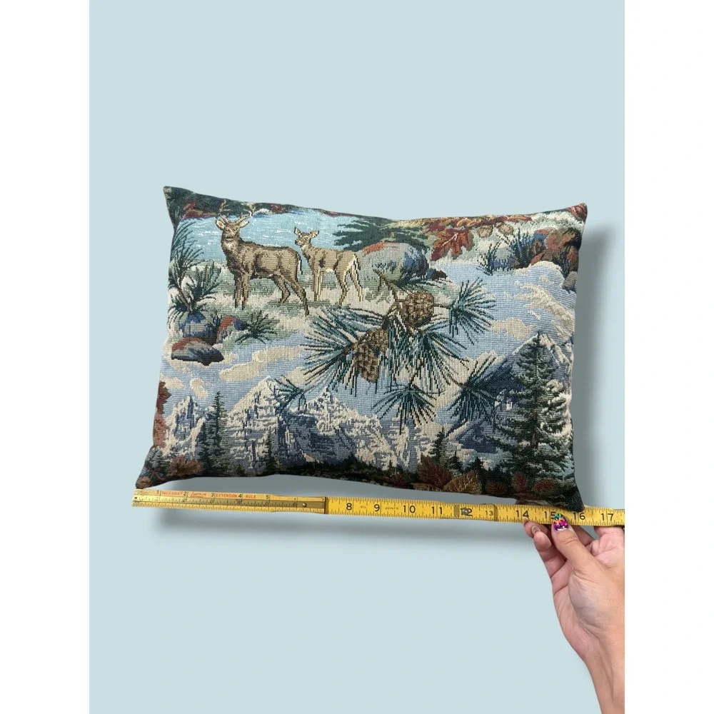 Deer Tapestry Pillow 16x11 Woodland Cabin Lodge Decor Mountain Pinecone Accent